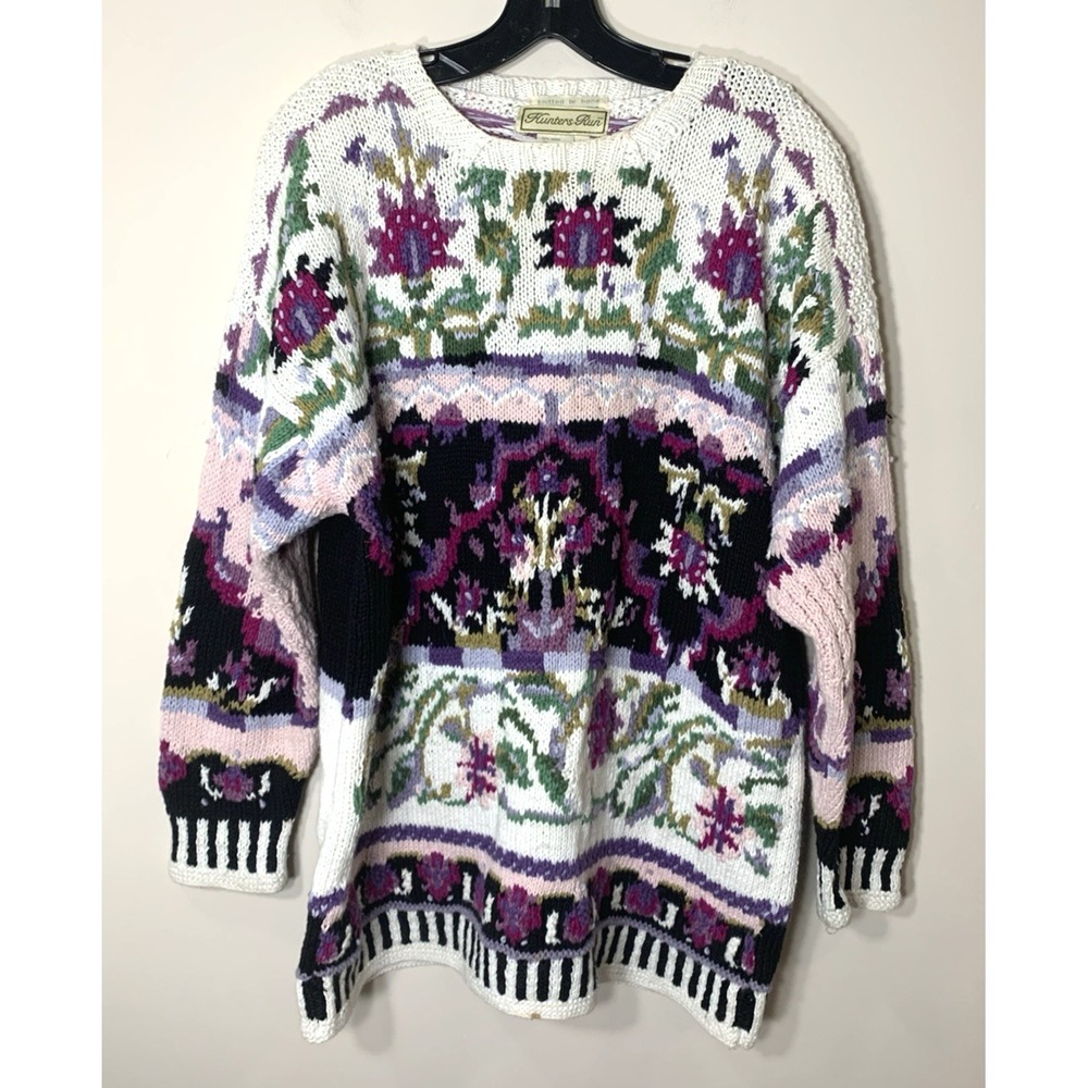 Hunters Run Vintage Chunky Hand Knitted Sweater Womens Medium Cotton Blend WOW